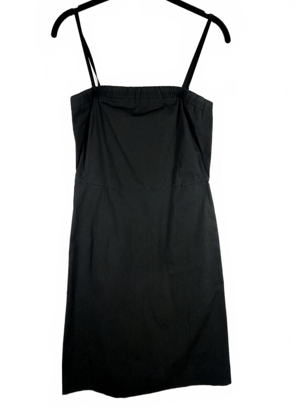 NEW Theory Struno Stretch Cotton Poplin Mini Dress Black Pockets Tie Straps Sz 0